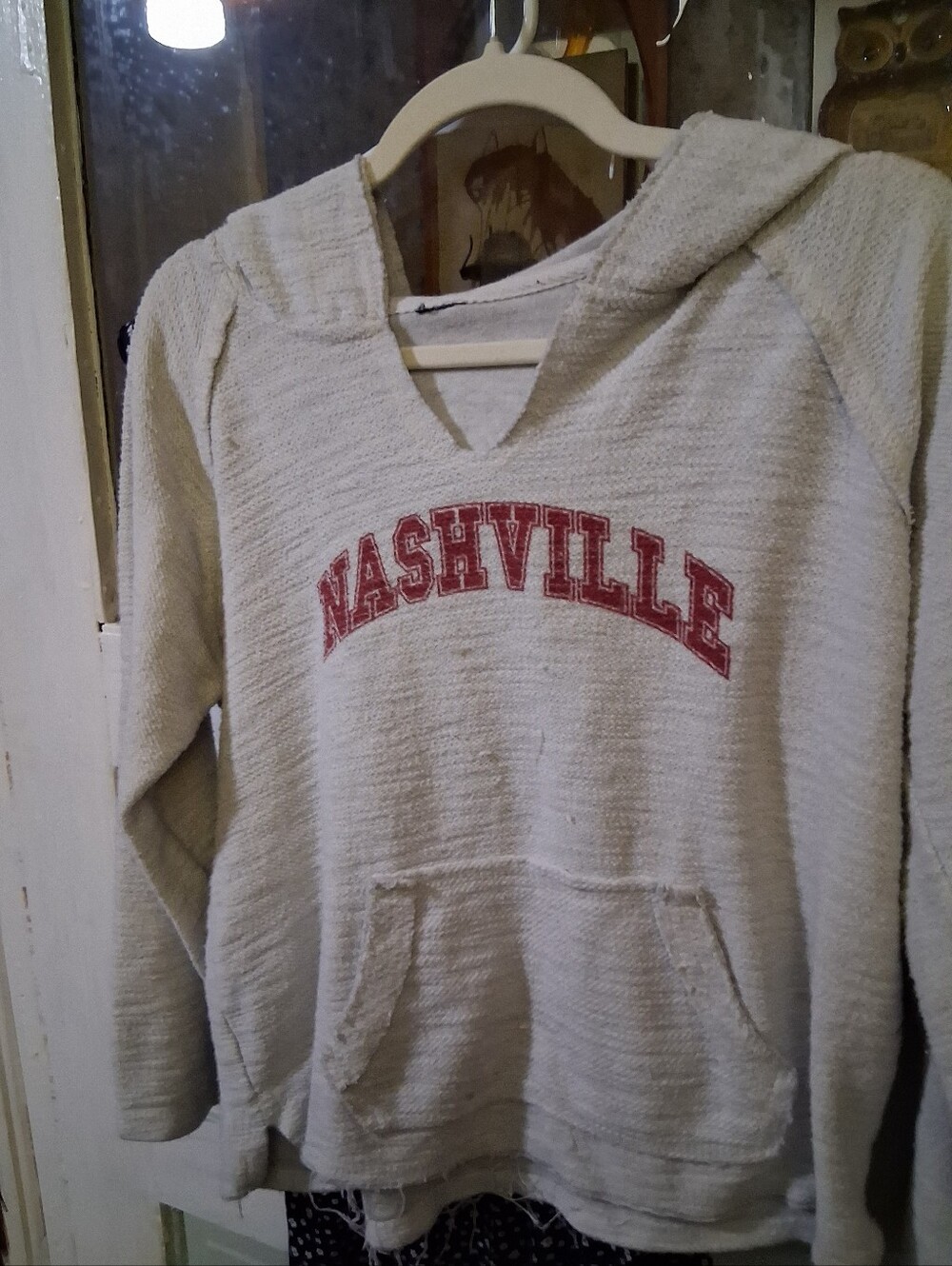 Nashville Cozy Hooded Sweater - Cream with Red Logo